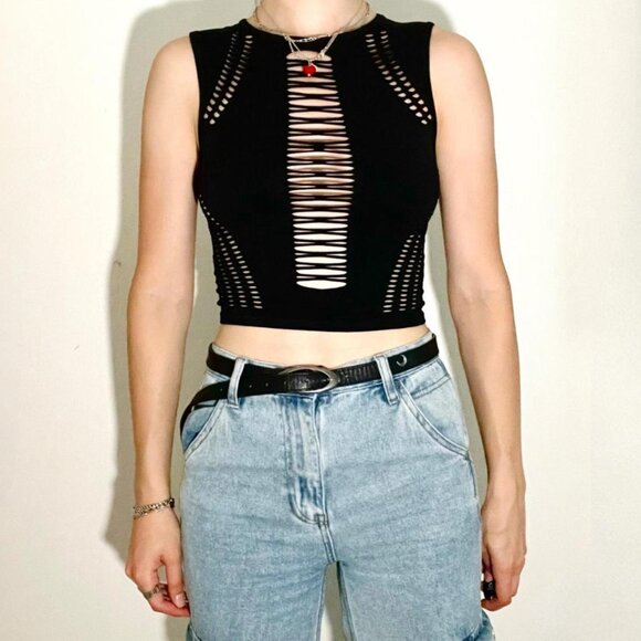 iets frans... stretchy lattice front tank top - Picture 1 of 3